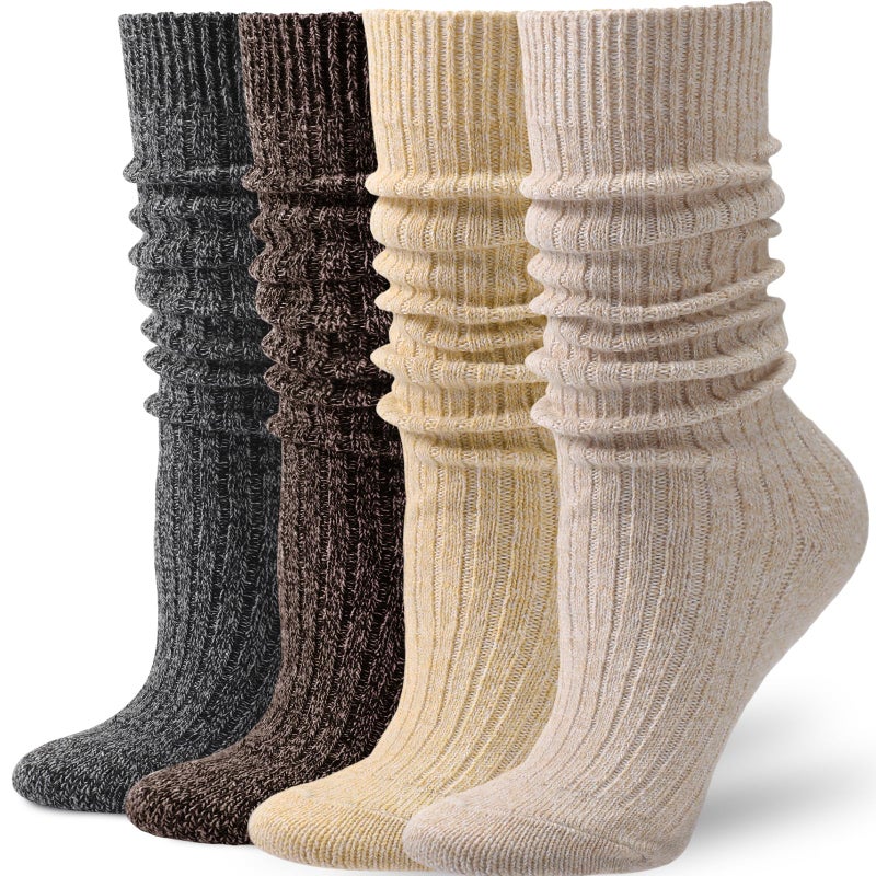 Pleneal 4 Pairs Slouch Scrunch Socks for Women, Long Slouchy Scrunchy Socks, Chunky Knee High Boot Sock - Image 1