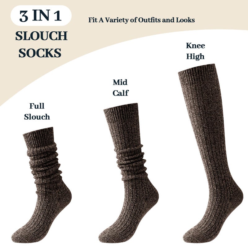 Pleneal 4 Pairs Slouch Scrunch Socks for Women, Long Slouchy Scrunchy Socks, Chunky Knee High Boot Sock - Image 5