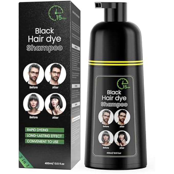 COSMTEK BLACK HAIR DYE SHAMPOO, SEMI-PERMANENT HAIR COLOR SHAMPOO FOR WOMEN AND MEN, HERBAL INGREDIENTS AND NO AMMONIA, 3 IN 1-100% GREY COVERAGE 400ML/ 13.5 FL.OZ - Image 1