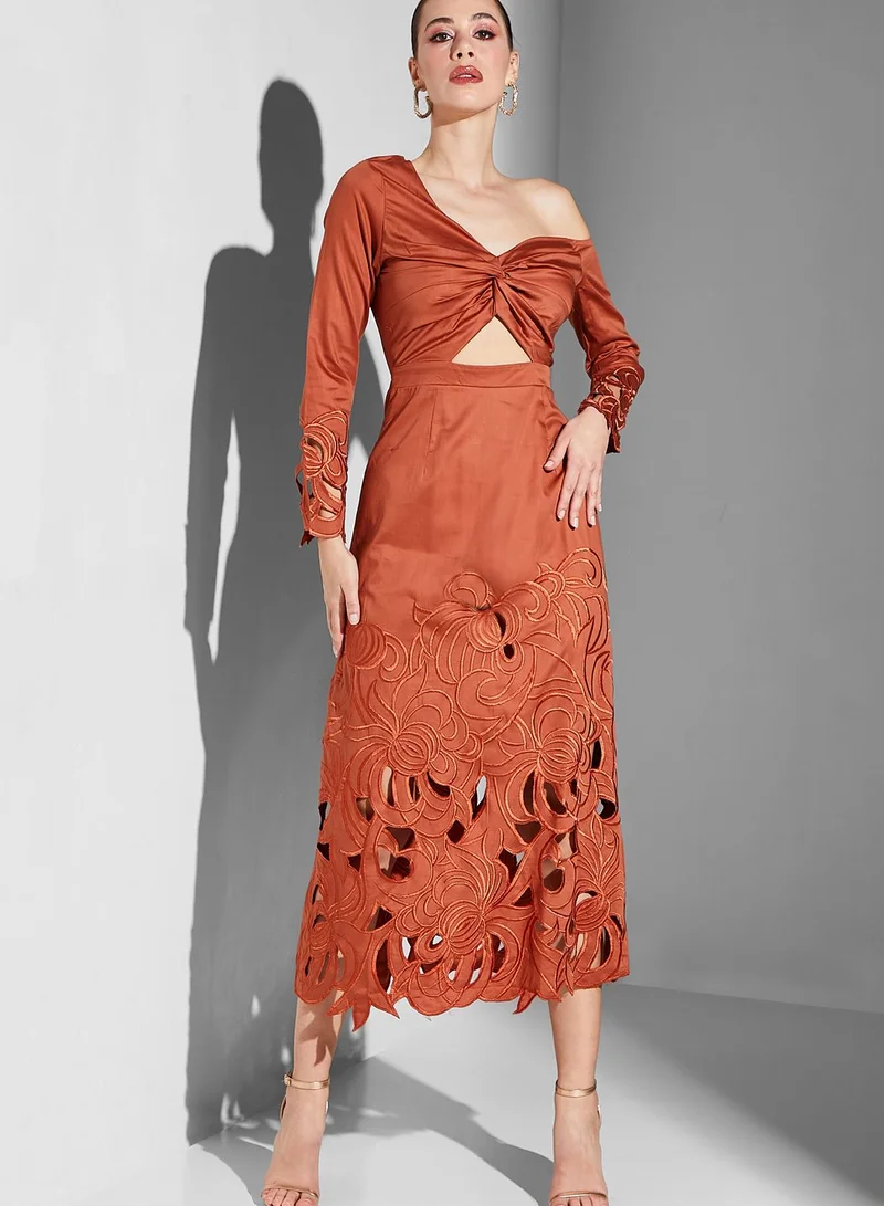 Threadz by Ajooni One Shoulder Cut Out Dress