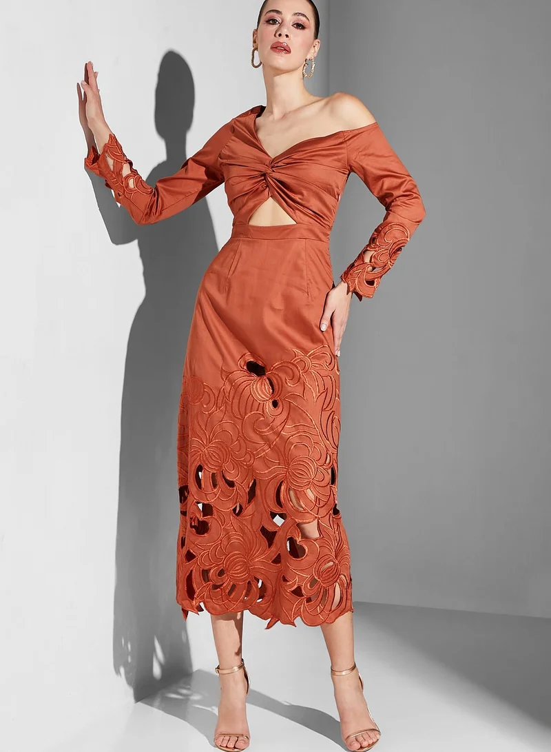 Threadz by Ajooni One Shoulder Cut Out Dress