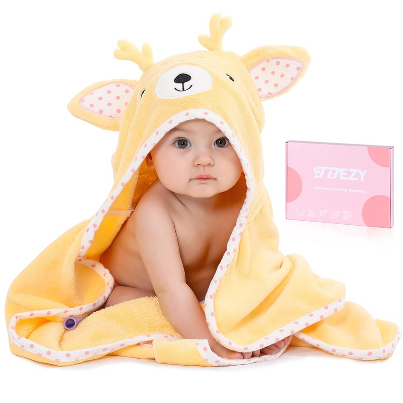 TBEZY Baby Hooded Towel with Unique Animal Design Ultra Soft Thick Cotton Bath Towel for Newborn Fawn
