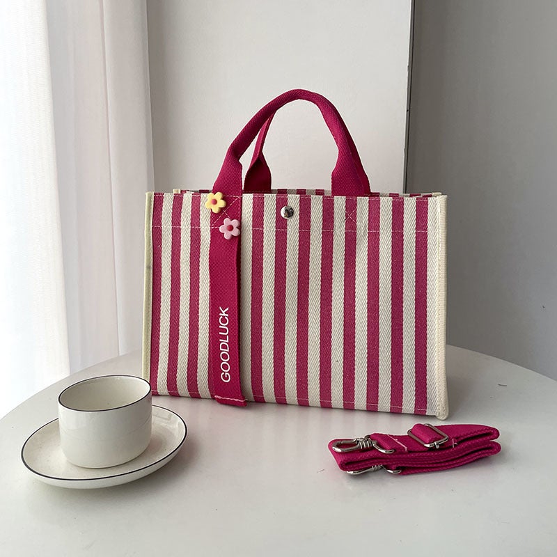 Japanese Trendy Striped Canvas Crossbody Tote Bag for Women - Image 1