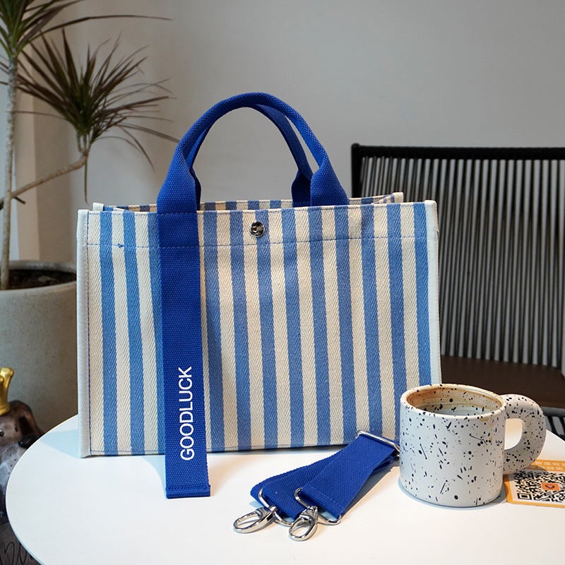Japanese Trendy Striped Canvas Crossbody Tote Bag for Women - Image 3