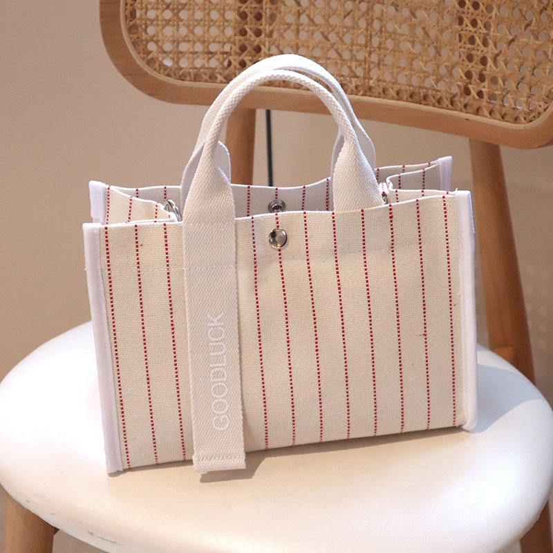 Japanese Trendy Striped Canvas Crossbody Tote Bag for Women - Image 2