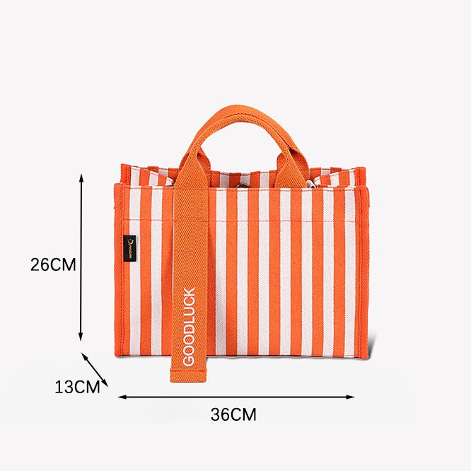 Japanese Trendy Striped Canvas Crossbody Tote Bag for Women - Image 4