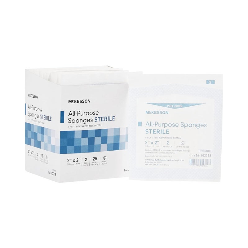 McKesson إسفنجة غاز غير منسوجة معقمة من مكيسون 4 طبقات 2 × 2 2 عبوات 2 لكل عبوة - Image 1