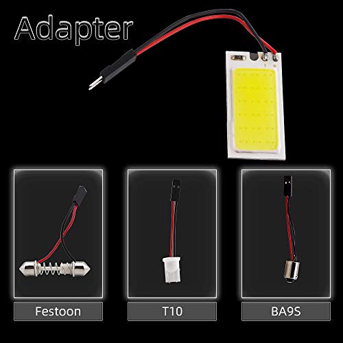Grandview White COB 18SMD LED Panel Dome Light Auto Car Interior Reading Plate Light Roof Ceiling Interior Wired Lamp + T10 Adapter + BA9S Adapter + Festoon Adapter DC12V (40mmX20mm-10PCS) - Image 2