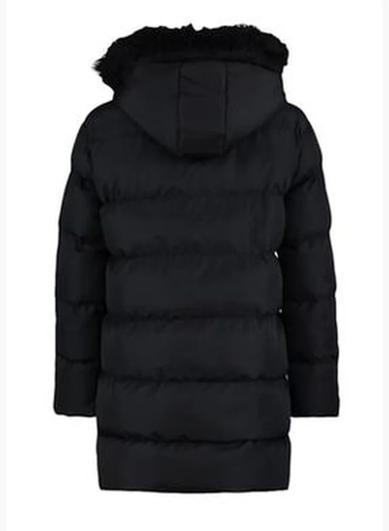 trendyol Black Oversized Fur Coat with a Hooded Water-Repellent Inflatable Coat TWOAW23MO00136