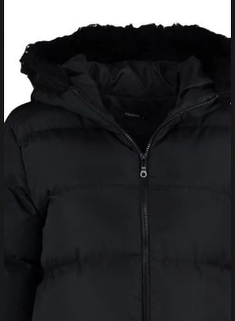 trendyol Black Oversized Fur Coat with a Hooded Water-Repellent Inflatable Coat TWOAW23MO00136