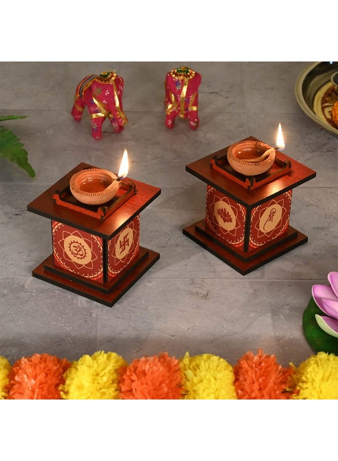 Gift Kya De حامل ديya خشبي تقليدي بتصميم تولسي تشورا مجموعة ديya مصنوعة يدويًا لزينة البوجا وزينة الرانغولي وزينة طاولة البوجا للديكور في معبد (عبوة من 4) - Image 1