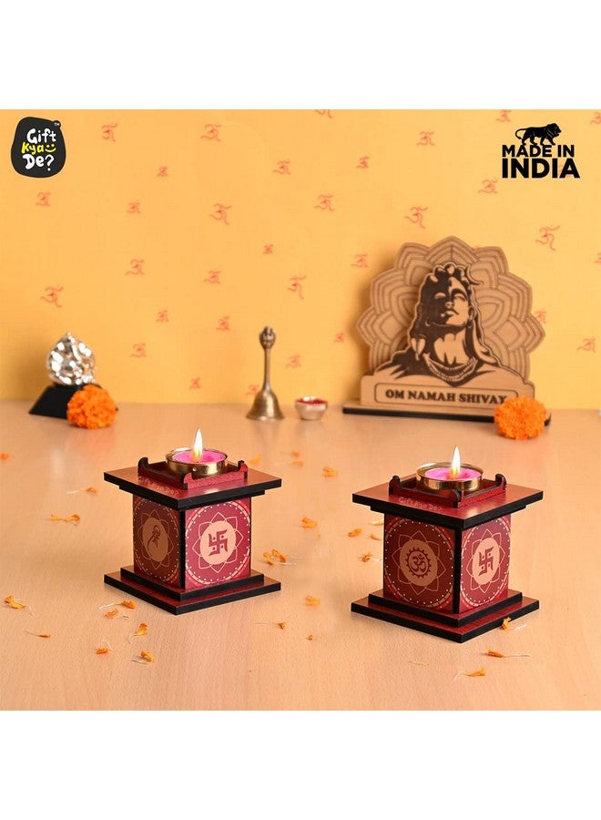 Gift Kya De حامل ديya خشبي تقليدي بتصميم تولسي تشورا مجموعة ديya مصنوعة يدويًا لزينة البوجا وزينة الرانغولي وزينة طاولة البوجا للديكور في معبد (عبوة من 4) - Image 2