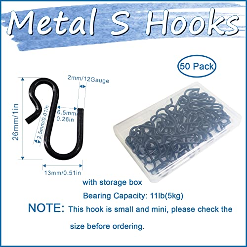 Beaneed 50 Pack Small S Hooks 1 Inch, Heavy Duty Mini S Hooks Black Metal Rustproof Hook for Hanging Plants, Backpacks, Keys & Pet Tags - Multi-Purpose Utility Hooks with PP Storage Box - Image 2