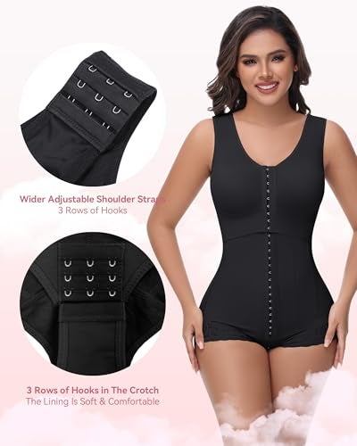 SHAPSHE Fajas Colombianas Moldeadoras Waist Trainer Postpartum Post Liposuction Compression Garment Shapewear with Adjustable Chest with Steel Bones Black L - Image 5