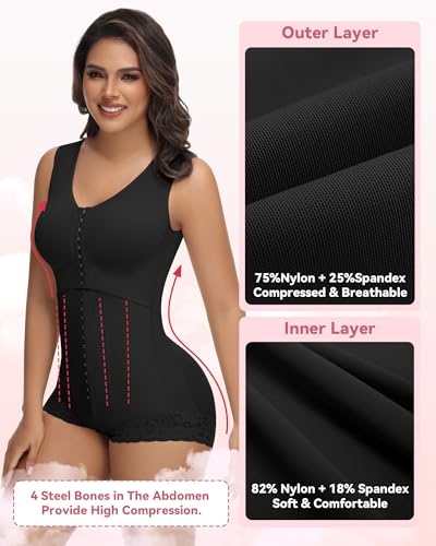 SHAPSHE Fajas Colombianas Moldeadoras Waist Trainer Postpartum Post Liposuction Compression Garment Shapewear with Adjustable Chest with Steel Bones Black L - Image 2