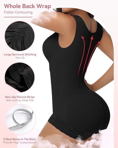 SHAPSHE Fajas Colombianas Moldeadoras Waist Trainer Postpartum Post Liposuction Compression Garment Shapewear with Adjustable Chest with Steel Bones Black L - Image 3