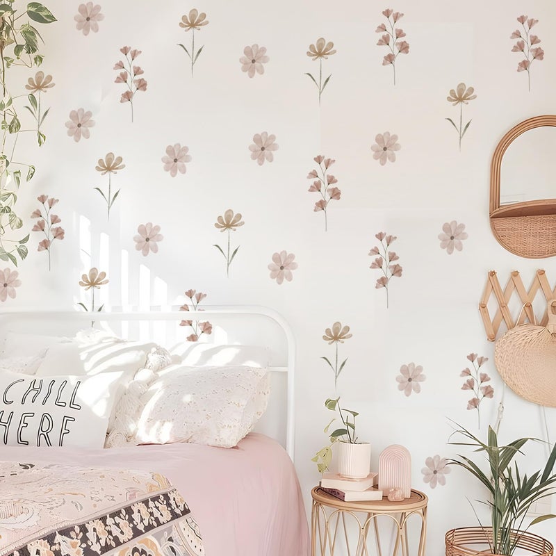 YouRfocus Daisy Wall Decals | 42 PCS Boho Flower Stickers for Girls' Rooms, Playrooms, and Nurseries | Dual Layer Print for High Coverage | Removable Peel and Stick Wall Decor (Pink-B) | 6 Sheets - Image 1