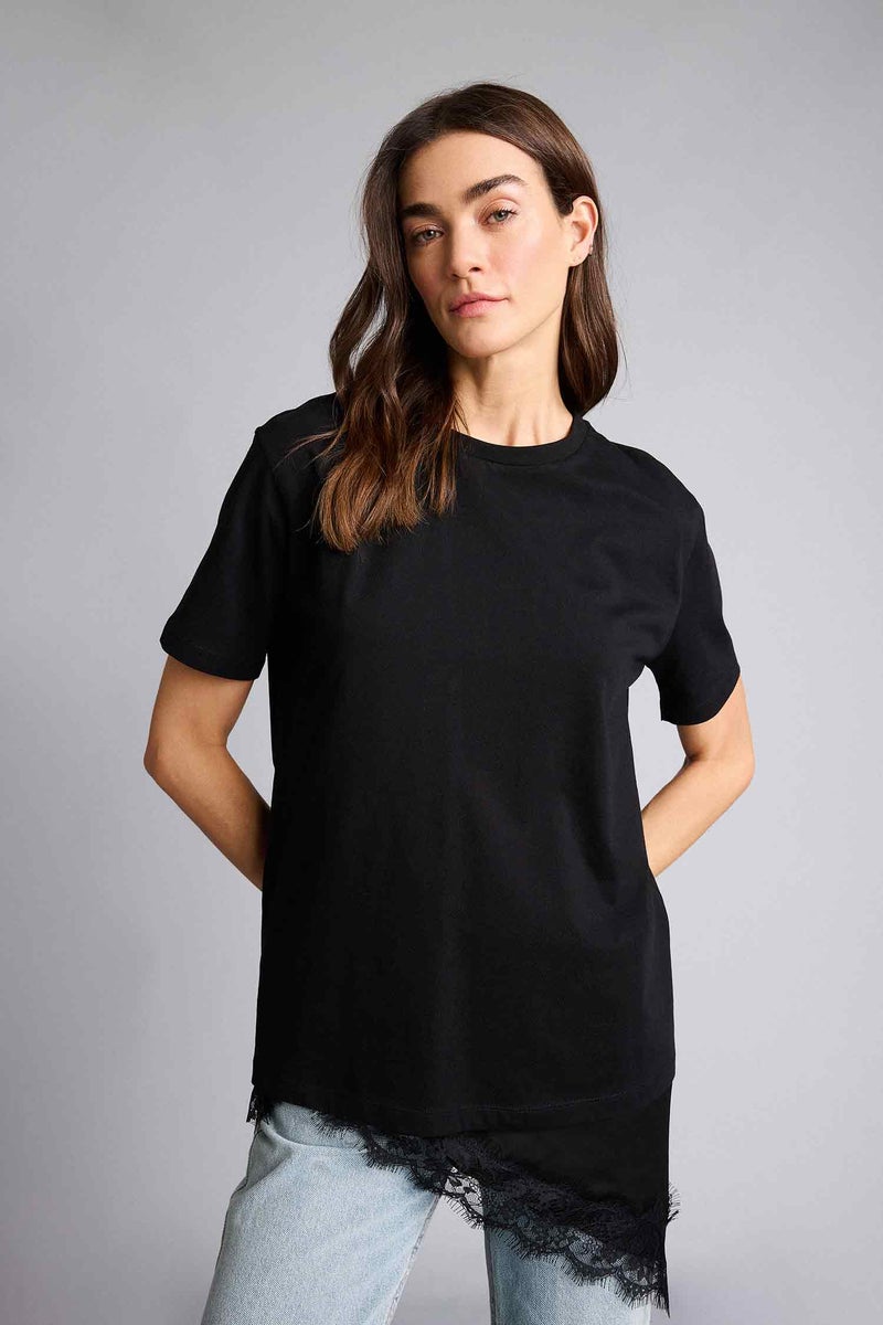 DeFacto Black Woman Regular Fit Crew Neck Basic Cotton T-Shirt Casual - Image 1