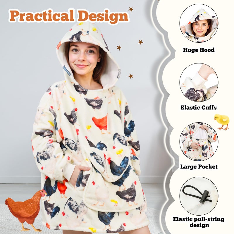 ZHIKU Chicken Wearable Blanket Hoodie Oversized Hoodie Sweatshirt Rooster Chicken Birthday - Image 2