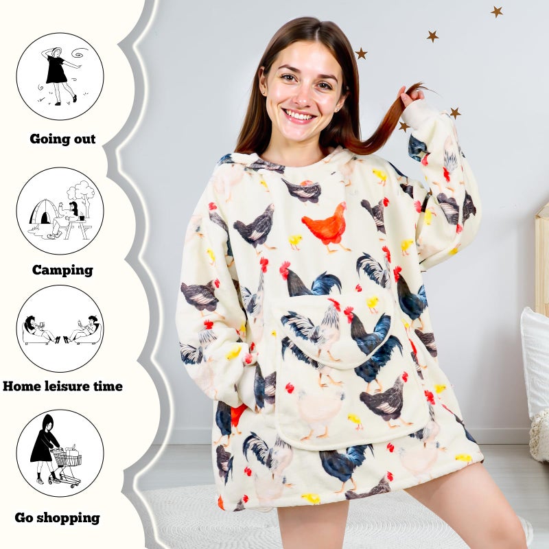 ZHIKU Chicken Wearable Blanket Hoodie Oversized Hoodie Sweatshirt Rooster Chicken Birthday - Image 5