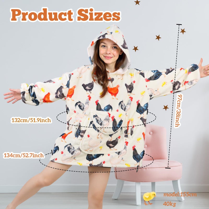 ZHIKU Chicken Wearable Blanket Hoodie Oversized Hoodie Sweatshirt Rooster Chicken Birthday - Image 4