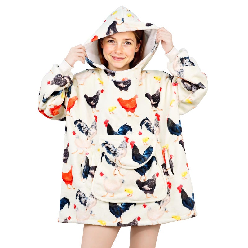 ZHIKU Chicken Wearable Blanket Hoodie Oversized Hoodie Sweatshirt Rooster Chicken Birthday - Image 1