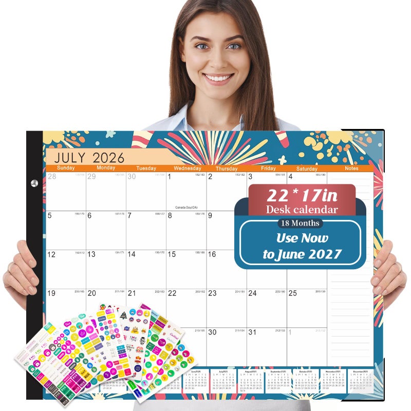 Gannyfer Desk Calendar 20262027 18Month Large Desk Calendar Use Now Through June 2027 22 x 17 Desktop Pad Calendar Perfect for Your Home School or Office 6 Stickers Included - Image 2