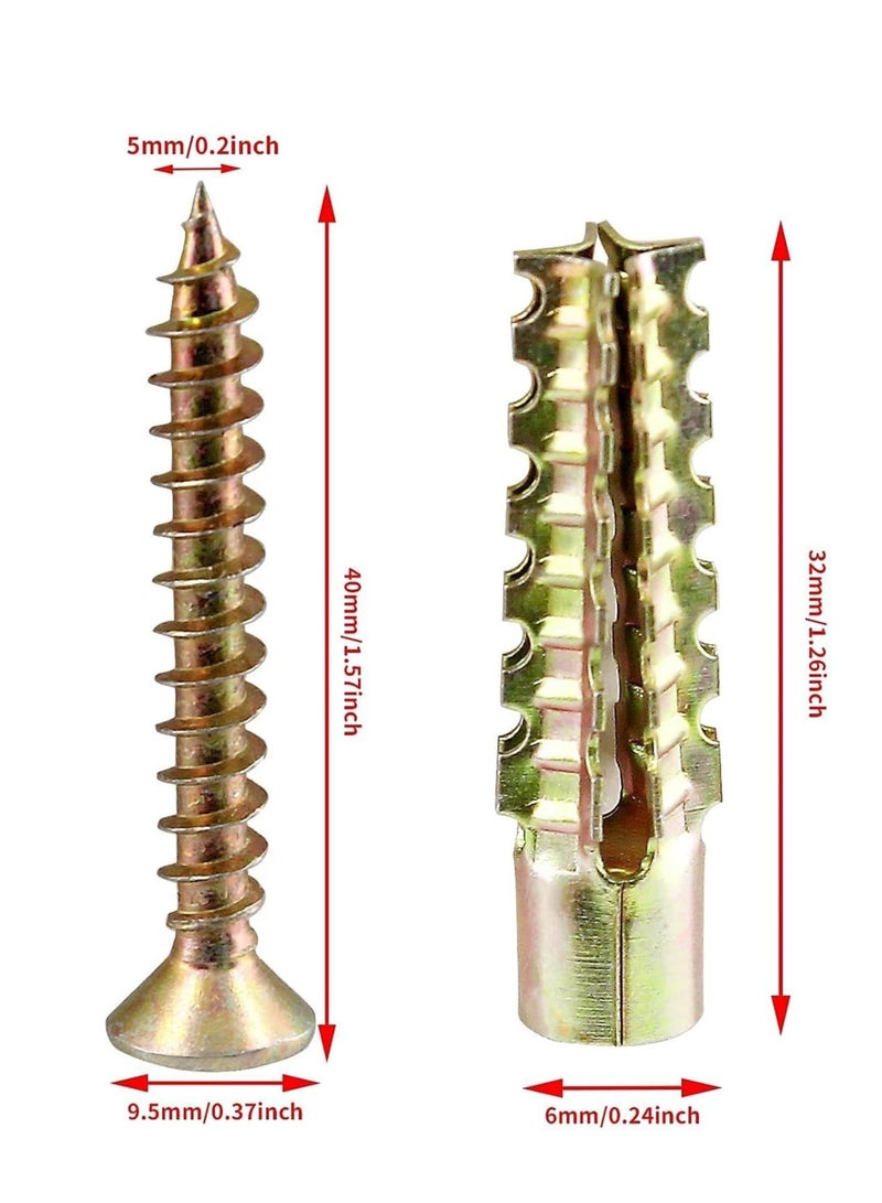 SYOSI 20PCs Self Tapping Screws and Ribbed Anchors Assortment Screws Kit, Galvanized Surface, Screws Assortment Steel Self Drilling Drywall Anchors Wall Plugs Set for Hollow Wall Hanging or Blinds, 6x32mm - Image 2