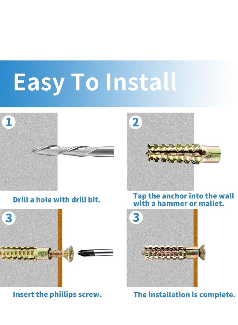 SYOSI 20PCs Self Tapping Screws and Ribbed Anchors Assortment Screws Kit, Galvanized Surface, Screws Assortment Steel Self Drilling Drywall Anchors Wall Plugs Set for Hollow Wall Hanging or Blinds, 6x32mm - Image 3