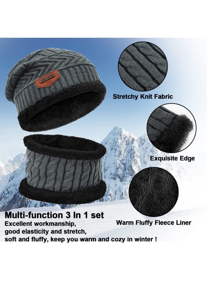 كوفوز القبعة الشتوية الوشاح القفازات مجموعة، الصوف مصفوفة سلوشي بيني الثلج الحياكة الجمجمة كاب شاشة لمس الأوشاح الدائرة للرجال والنساء - Image 4