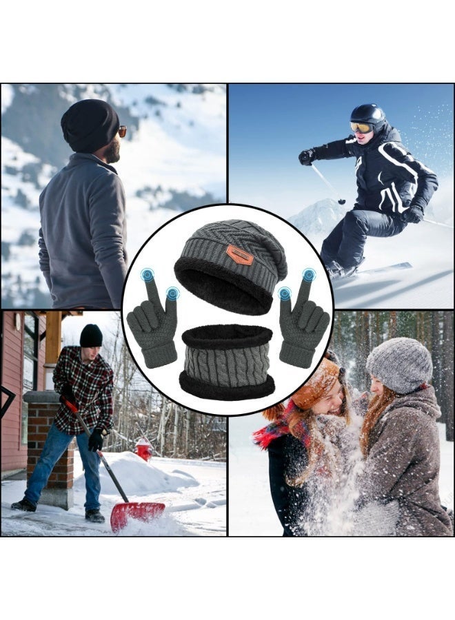 كوفوز القبعة الشتوية الوشاح القفازات مجموعة، الصوف مصفوفة سلوشي بيني الثلج الحياكة الجمجمة كاب شاشة لمس الأوشاح الدائرة للرجال والنساء - Image 5