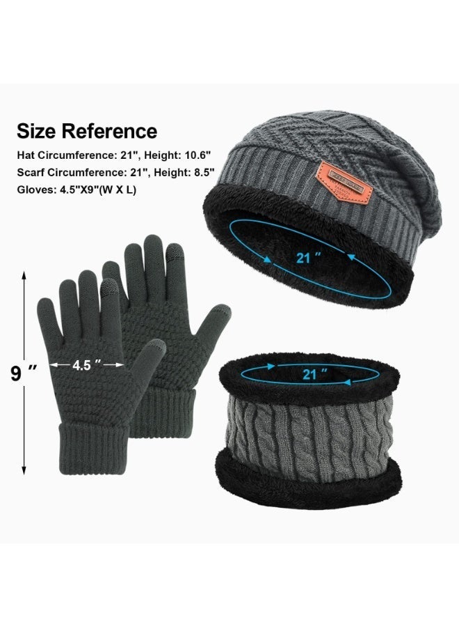 كوفوز القبعة الشتوية الوشاح القفازات مجموعة، الصوف مصفوفة سلوشي بيني الثلج الحياكة الجمجمة كاب شاشة لمس الأوشاح الدائرة للرجال والنساء - Image 2