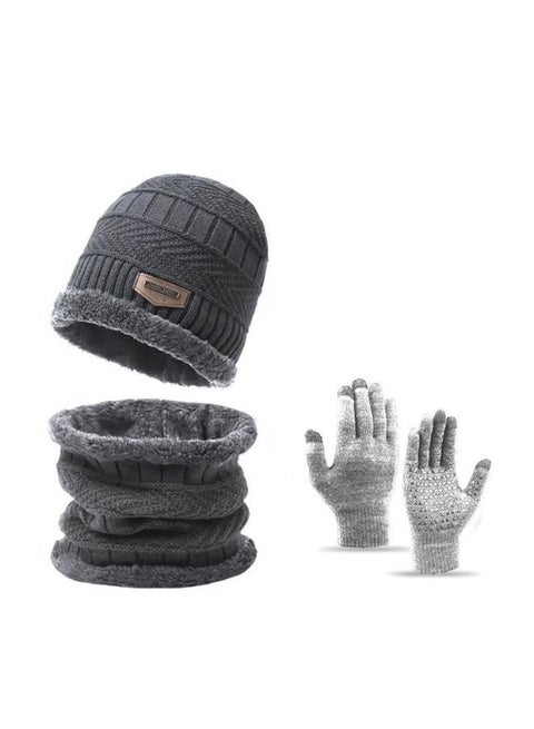 Winter Hat Scarf Gloves Set, Fleece Lined Slouchy Beanie Snow Knit Skull Cap TouchScreen Mittens Circle Scarves for Men Women