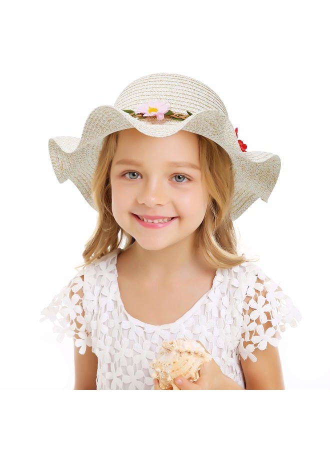 Bienvenu Sun Straw Hat Kids Girls Large Wide Brim Travel Beach Beanie Cap, Beige, One Size - Image 3