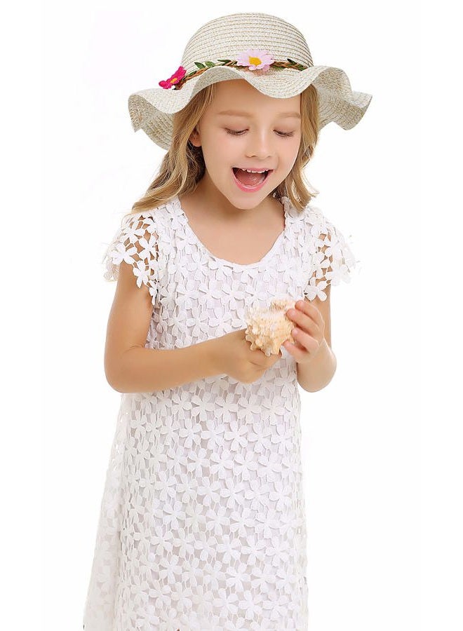 Bienvenu Sun Straw Hat Kids Girls Large Wide Brim Travel Beach Beanie Cap, Beige, One Size - Image 2