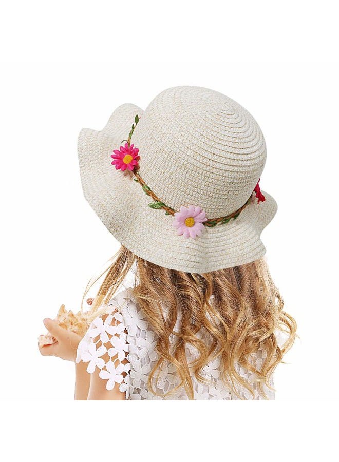 Bienvenu Sun Straw Hat Kids Girls Large Wide Brim Travel Beach Beanie Cap, Beige, One Size - Image 5