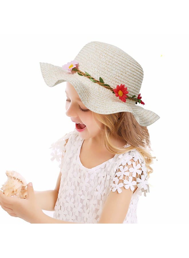 Bienvenu Sun Straw Hat Kids Girls Large Wide Brim Travel Beach Beanie Cap, Beige, One Size - Image 4