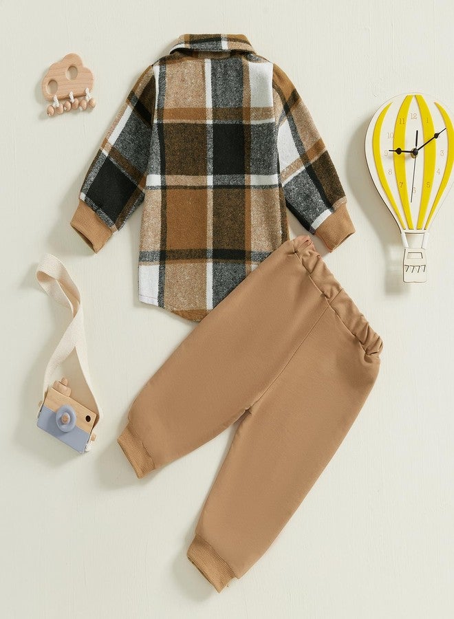 Douhoow Toddler Boys Fall Outfits Plaid Flannel Baby Boy Jacket Button Down Shirts Pants 2Pcs Festival Clothes Set (Brown A, 0-6 Months) - Image 4