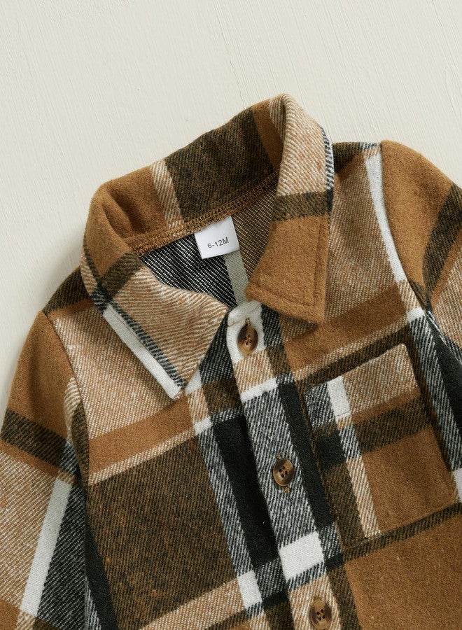 Douhoow Toddler Boys Fall Outfits Plaid Flannel Baby Boy Jacket Button Down Shirts Pants 2Pcs Festival Clothes Set (Brown A, 0-6 Months) - Image 5
