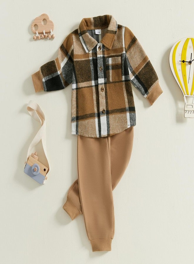Douhoow Toddler Boys Fall Outfits Plaid Flannel Baby Boy Jacket Button Down Shirts Pants 2Pcs Festival Clothes Set (Brown A, 0-6 Months) - Image 3