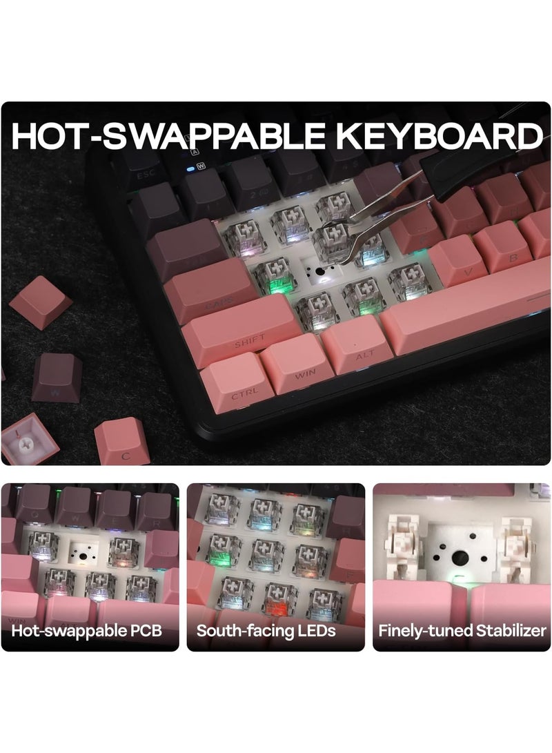 Aula F108 PRO Wireless Gaming Keyboard with Screen, 8000mAh Battery, 104 Hot-Swappable and Programmable Keys and Knob, RGB Backlight, for Mac/PC/Android (Pink Gradient) - Image 4