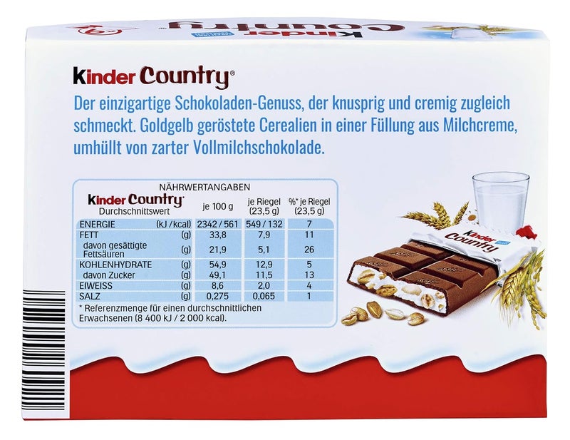Ferrero Kinder Country Milk Chocolate with Cereal Bar Box 9 X 235 g 2115 g - Image 4