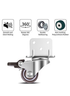 Y&D Swivel Casters, Pack of 4 No Floor Marks Silent Caster for Furniture, L-mounting Plate 25mm, Rubbered Wheels Suitable Flower Stands, Cribs (2 with Brakes & 2 Without Brakes)  - Image 5