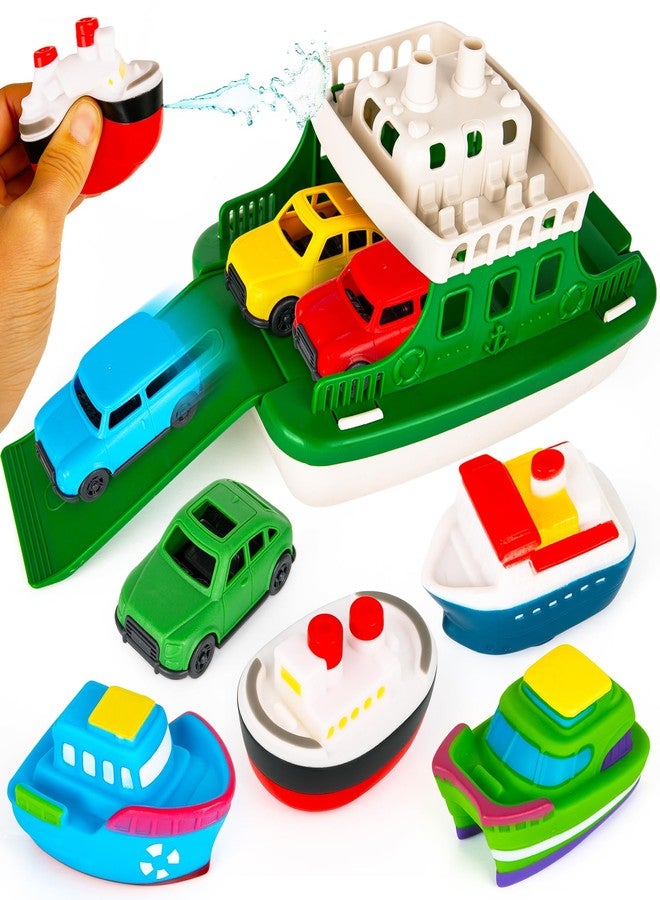 ArtCreativity Ferry Boat Bath Toy for Toddlers - 9 Pcs - Baby Bathtub Floating Water Toy with 4 Mini Cars, 4 Squirter Animals, Lights & Sounds for Imaginative Play - Kids Birthday Gift Party Favor - Image 1