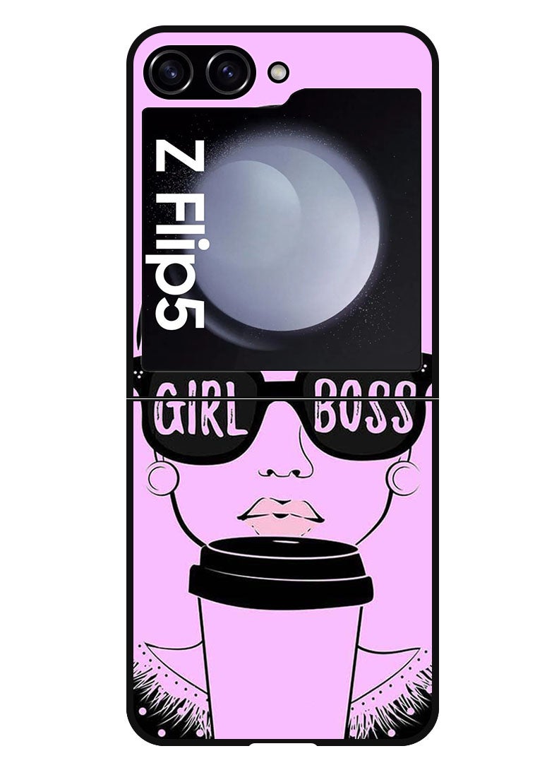 Theodor Protective Case Anti Scratch Shock Proof Bumper Cover For Samsung Galaxy Z Flip 5 Girl Boss Pink Background - Image 1