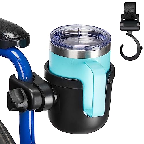 JOYTUTUS Wheelchair Cup Holder, Rollator Cup Holder, 4 Flexible Tabs with Hook Drink Holder for Walker, Scooter, Stroller, Mobility - Image 1