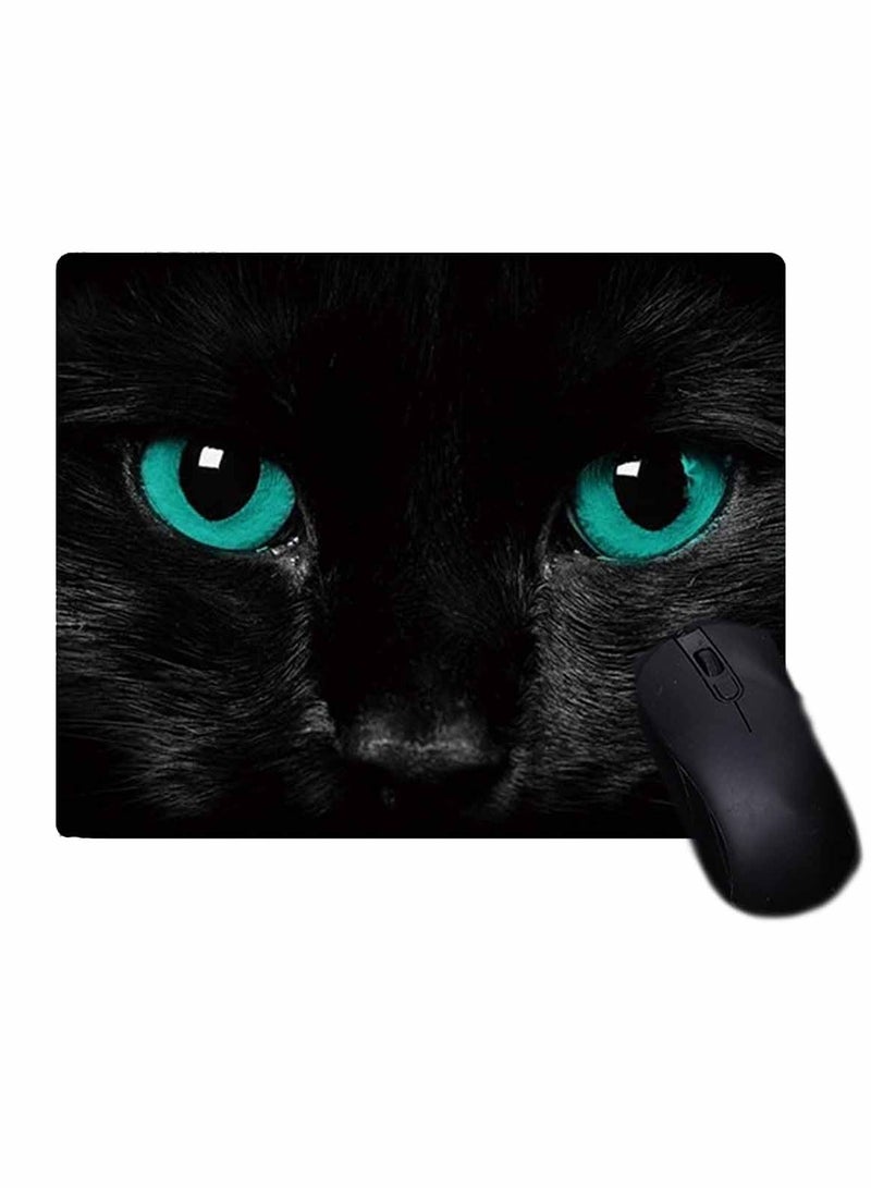 Non Slip Rubber Mousepad Cool Blue Eyes Black Cat Gaming Mouse Pad (24X20X0.3cm) - Image 1