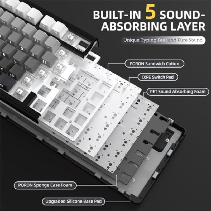 x ATTACK SHARK X85 Gasket Mechanical Keyboard75 Wireless Gaming Keyboard with Knob 5-Layer Padding PBT Side-Printed Keycap BT5.1 2.4Ghz USB-C Wired Hot-Swap Linear Switch RGB NKRO for PC MAC - Image 5
