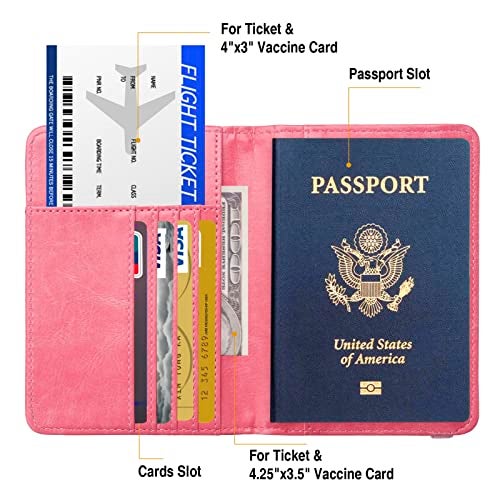 FACATH Passport Holder for Travel Passport Cover for Men Passport Wallet Case with Metal 3D Metal Badge Protector Leather Card Case RFID Blocking Women Travel Accessories Document Organizer (Pink) - Image 3