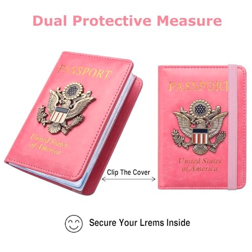 FACATH Passport Holder for Travel Passport Cover for Men Passport Wallet Case with Metal 3D Metal Badge Protector Leather Card Case RFID Blocking Women Travel Accessories Document Organizer (Pink) - Image 5